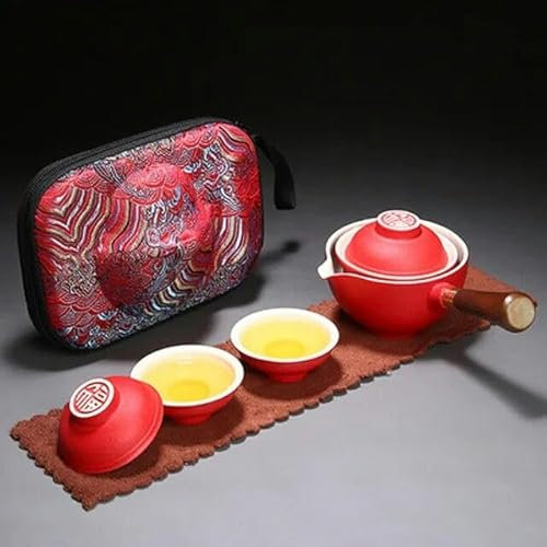 RAEF Travel Portable Ceramic Tea Set Quick Passenger Cup Set Automatic Tea Maker Side Handle Teapot