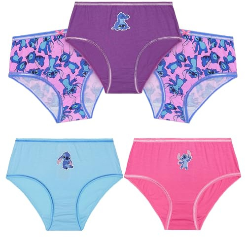 Disney Stitch Culottes Confortables et Respirantes en Coton pour Filles, Lot de 5 (Multicolore, 2-3 Ans)