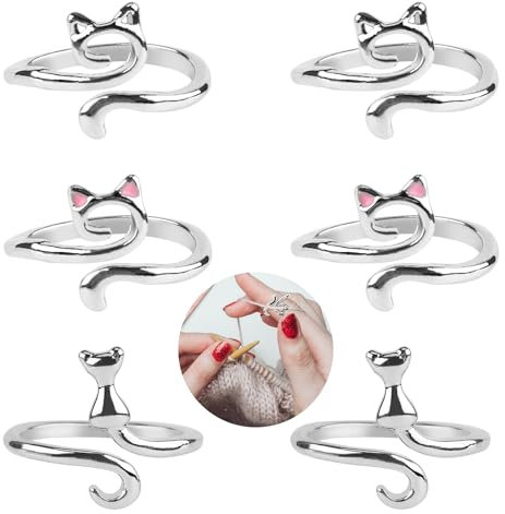 6 Stück Häkel Ringe Zum Handarbeiten, Verstellbare Häkelringe zum Häkeln Garnführungsring Strickhäkelringe für Fingerhäkelzubehör für Frauen