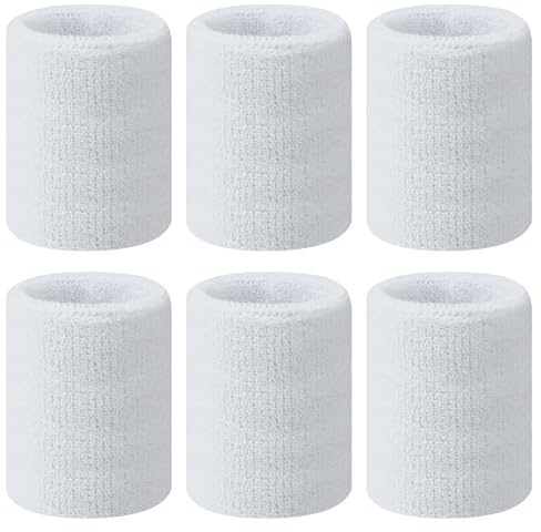 6 Pack Sweat Wrist Bands, 3 Inch Elastic Sport Wristbands Absorbent and Breathable Thick Cotton Wrist Sweatbands Fitness Supplies for Working Out, Gymnastic, Basketball, Tennis, Football, Running, Gym