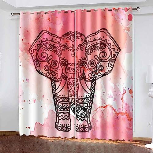 3D Blickdichte Gardinen Verdunkelungsvorhang Mit Ösen Abstrakter Rosa Elefant, 2Er Set, Wohnzimmer Gardinen Blickdicht Kinder Vorhänge Schlafzimmer
