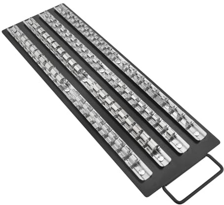 Gunpla plateau de rangement durable en acier inoxydable pour 80 douilles SAE 1/4 3/8 1/2 avec poignée