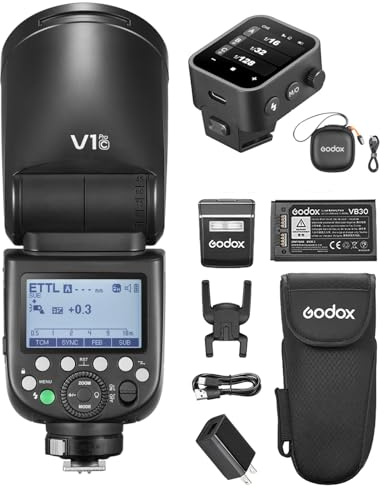 GODOX V1PRO C Rundblitz Blitzgerät + Blitzauslöser 1/8000 s HSS 1,3 s Wiederaufladezeit, M/TTL-Blitzmodus, 22 Stufen Blitzleistung einstellbar, mit Typ-C Cable für Canon EOS Kameras