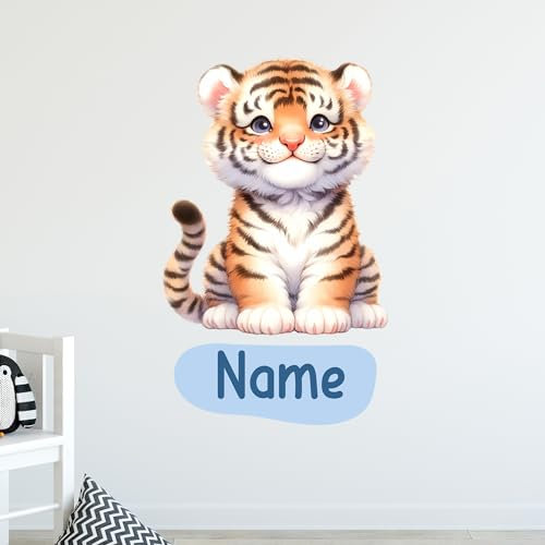 GRAZDesign Wandtattoo Tiger mit Name personalisiert Kinderzimmer Deko Jungen und Mädchen - Wandaufkleber selbstklebend - Babyzimmer Safari - 49x30cm