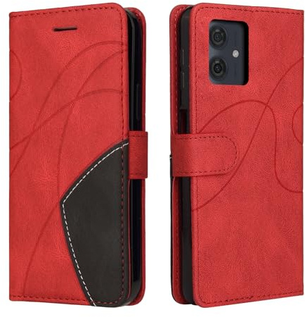 CXTCASE Funda Cartera para Motorola Moto G54 5G/Motorola Moto G14 4G, FuncióN Kickstand Cubre con Motorola Moto G14 4G, Funda con Tapa Motorola Moto G54 5G, Funda Movil Carcasa PU Cuero, Rojo