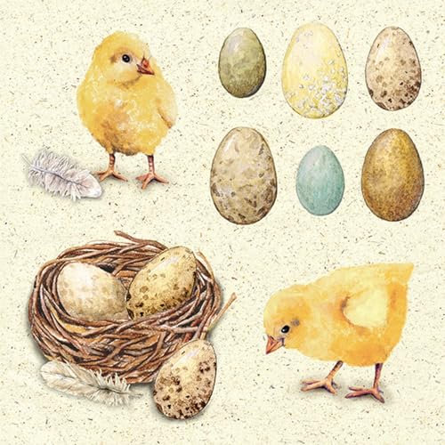 20 Servietten Ostern Küken und Eier Vintage als Tischdeko. Papierservietten mit Motiv. Auch für Decoupage und Serviettentechnik 33x33cm