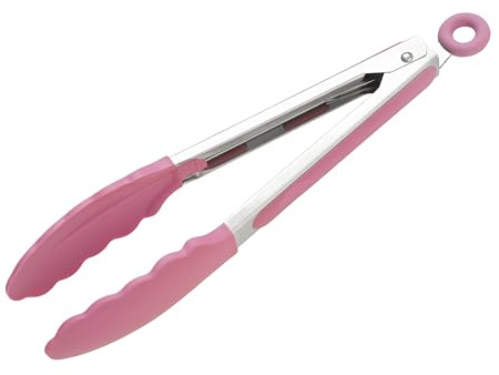 Wiltshire Silicone Kitchen Tongs 23cm, Cooking & Serving Tongs, Salad & BBQ | Stainless Steel, Heat-Resistant Utensil, Non-Stick, Non-Scratch Tip, Studio Pink, 27x3.5x3.7cm