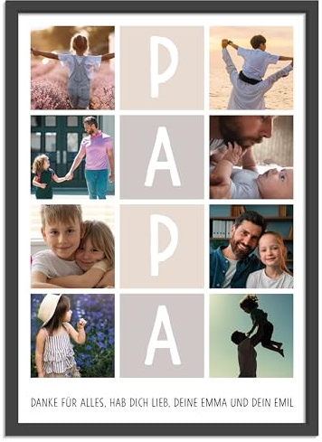 OWLBOOK® Personalisierte Fotogeschenke für Papa mit 8 Fotos & Text selbst gestalten - Foto Geschenke für Papa - Geschenk als Geburtstagsgeschenk Vatertagsgeschenke | Bild A4/A3 zzgl. Rahmen