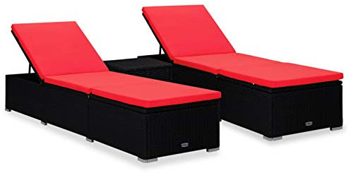 ZEYUAN 3-TLG. Garten-Sonnenliegen mit Teetisch Poly Rattan Schwarz, Gartenliege, Liegestuhl, Sonnenstuhl, Sonneninsel Outdoor, Liegen, Gartenmöbel, Bäderliege, Relaxliege - 3057667
