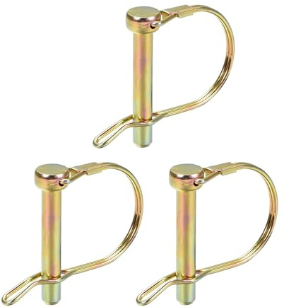 DTGN 8mm x 50mm (DxL) Wellenverriegelungsstift - 3er Pack - Gut für landwirtschaftliche Anhänger Rasen - Runder Anhängerkupplungsstift aus Kohlenstoffstahl mit Ohr - Gold