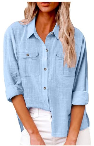 Damen Casual Frühling Sommer Krawattentasche Langarmshirt Damen Bluse Knoten Elegante Freizeit Blusenshirt Mode Frauen Casual Damenbluse Lässig Atmungsaktiv Damenblusen Langarm (Light Blue #4, L)