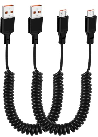 GELRHONR 2Pack Micro USB Spiralkabel, USB A auf Micro USB Datenkabel Ladekabel Support Data Transfer, Coiled Spring Spiral Cord für Smartphone Tablet und Autoladegerät (Max 1,5M / 4,9Ft)