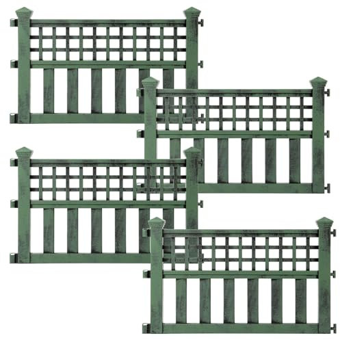 Taylor & Brown Pack of 4 Plastic Fence Panels Garden Path Lawn Edging Flower Plant Border Landscape Decorative Versatile Panels, 4 Panels, Total Length 240cm, Green