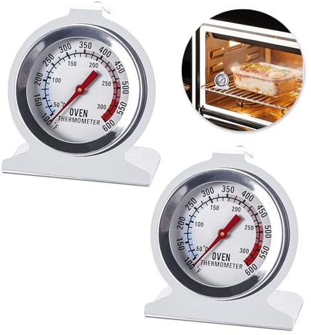 2PCS Stainless Steel Thermometer, Thermometers with Large Dial, Dual-Scale 50-300°C/100-600°F, Hang or Stand in, for Gas Electric ovens, Pizza Oven Accessories,Kitchen Essentials