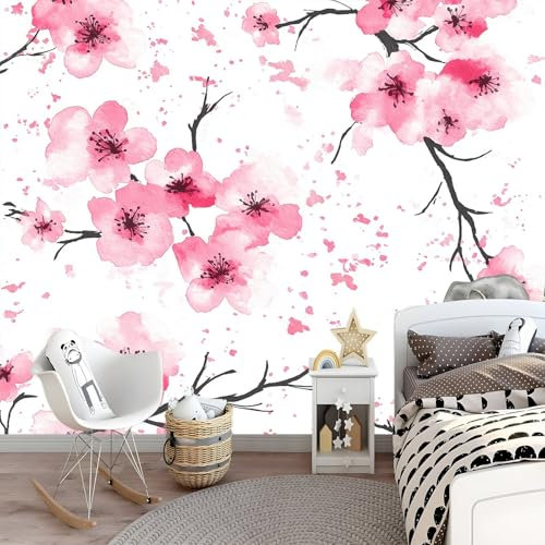 Générique Papier peint photo intissé - Fleur de cerisier japonais à l'aquarelle Photo murale amovible - 150 x 105 cm - Papier peint photo Murale Japon Traditionnel pour chambre d'enfant
