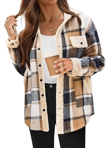 Surchemise Femme Hiver Sherpa Veste Demi Saison Chemisier Manche Longue En Laine À Carreaux Longue Mi Saison
