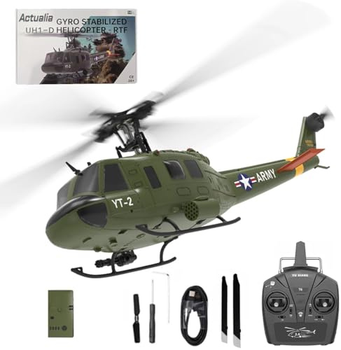 Meiurlex YUXIANG F07 UH-1D RC Hubschrauber für Erwachsene, 1/34 6CH Bürstenloses Direktantriebs Helikopter Modell mit 6-Achsen-Gyro, 3D/6G RC-Flugzeug Modell Spielzeug (1 Akku)