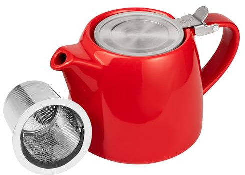 posud Ceramic Teapot with Infuser – Small Porcelain Loose Leaf Teapot for 2 – 550ml / 18.6 Oz Stump Tea Pot for 2 Cups with Strainer (Red)