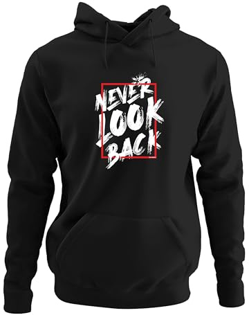 Wolkenbruch Hoodie Never Look Back Spruch Statement Motivation schwarz (L bis 4XL)