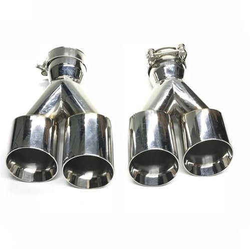 DZSLLOOI Auspuffblenden 1 Paar L+R-Edelstahl-Universal-Doppelrohr-Auspuff-Schalldämpfer-Auto-Auspuffrohre Endrohrblenden Blende(70 IN 89 Out)