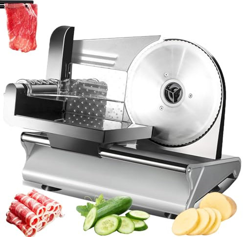 Máquina cortadora de Carne para el hogar, cortadora de Carne eléctrica multifunción de 200 W con Hoja de Acero Inoxidable de 7,5, Grosor Ajustable de 0 a 15 mm, cortadora de Alimentos Delicatessen