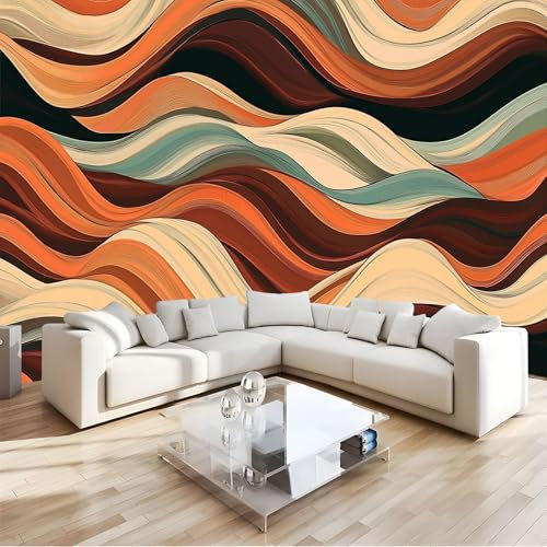 JEDTAKCT Eckfototapete Fototapete 400X280Cm Abstrakte Wellen Wohnzimmer Schlafzimmer Wandtapete Böhmische Streifen Tapete Uv-Beständig Geruchsfrei Montagefertig