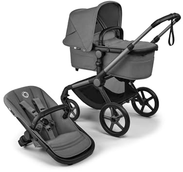 Bugaboo Fox 5 Renew, 2-in-1 Kinderwagen für jedes Gelände, mit Liegewanne | ausziehbarer Kleinkindsitz, praktische Ein-Hand Faltung, Fahrgestell in Graphit und Sonnendach in Moon Grey