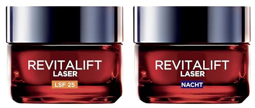 L'Oréal Paris Revitalift Laser 2er Set: Tagescreme LSF 25 & Nachtcreme – Pro-Retinol, Hyaluronsäure & Vitamin C für Straffere Haut & Weniger Falten
