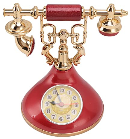 Gonetre Vintage Telephone Alarm Clock Elegant Accurate Time Bedside Clock Decoration for Home Cafe Office (YF020-3)