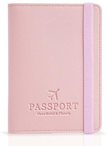 Portapassaporto, Pelle Pu Custodia Passaporto Cover con Blocco RFID, Porta Passaporto da Viaggio, Custodia Passaporto, per Carte di Credito, Porta Carte, D'identità e Documenti di Viaggio (Rosa)