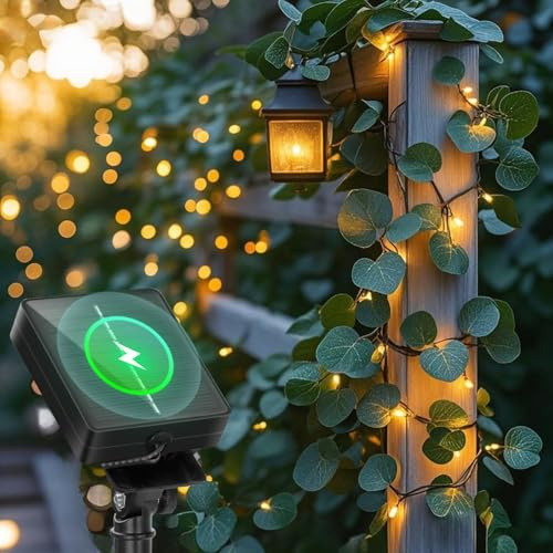 Aigostar Guirnalda Solar Exterior con Hiedra Artificial | 2+10m 100 Luces LED | Impermeable IP65 | 8 Modos | Decoración Terraza Jardín Balcón