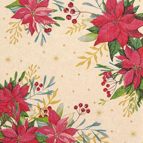 Home Fashion 20 Servietten aus Recycling-Papier Weihnachten Weihnachtsstern nach Tradition beige als Tischdeko. Papierservietten, umweltfreundlich mit Motiv. Auch für Decoupage 33x33cm