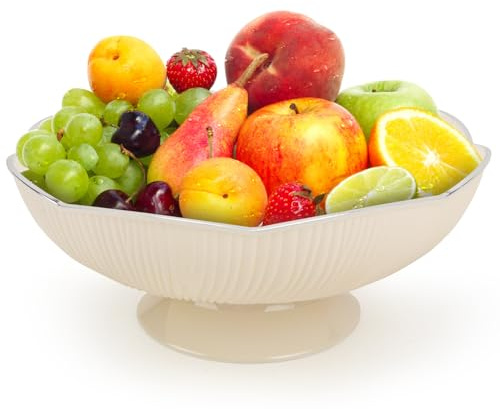 SHMSHNG Obstschale, Lebensmittelqualität PET Obstkorb, Obstschalen 25 x 13 x 11cm, Abnehmbar Obstschale Modern mit Drainagelöcher, Fruit Bowl, Dekoschalen für Obst, Badezimmerartikel, Küche, Weiß