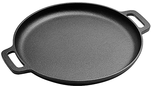 Aboiled Cast Iron Pizza Pan Steel Pizza Cooker with Handles Deep Stone for Oven or Griddle for Gas,33x33cm