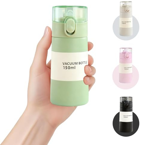 Senshuomy 5.3oz Mini Water Bottle,Small Flasks,Stainless Steel Insulated Water Bottles,Leakproof Drinks Bottle with Carry Handle for Hot&Cold Drinks,Coffe,Juice(Green)