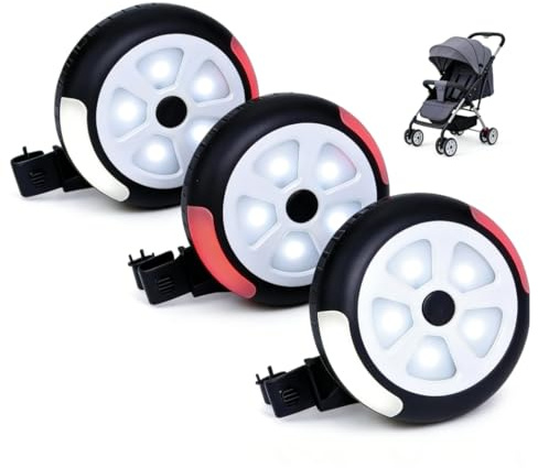 Pwysara LED Stroller Lights (3-Pack), Battery Operated Strap-On Lights with 5 Lighting Modes for Strollers, Wheelchairs, and Outdoor Night Use