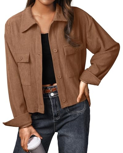 IWOLLENCE Giacca da donna casual da donna in velluto a coste giacca camicia UK risvolto abbottonatura maniche lunghe con tasche