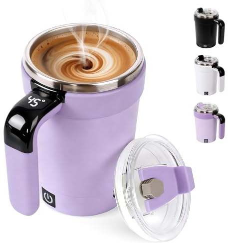 Self Stirring Coffee Mug, 2026 New Automatic Magnetic Stirring Coffee Mug with Temperature Display,Detachable Base Self-Stirring Mug, Smart Mixing Cup for Coffee, Chocolate, Milk, Tea(Black) (Purple)