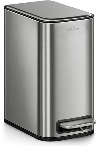 mVm Pattumiera Bagno Design 6L con Pedale, Secchio Interno Rimovibile, Chiusura Soft Close, Pattumiera Slim in Acciaio Inox per Bagno Moderno