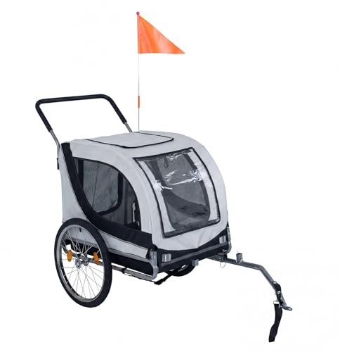 FANTASK 2-in-1 Fahrradanhänger für Hunde, Faltbarer Hundebuggy aus 600D Oxford mit Dachöffnung, Reflektoren & Luftreifen, mit Universal-Fahrradkupplung bis 80 kg, 159 x 70 x 109 cm