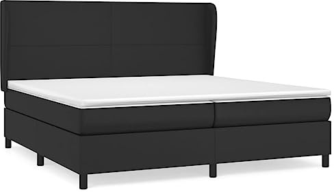 QJBSAVVA Boxspringbett 200x200 cm Schwarz mit Matratze und Topper - Doppelbett Luxus Kunstleder Komplettbett für Schlafzimmer - Design Bettanlage inklusive Kopfteil