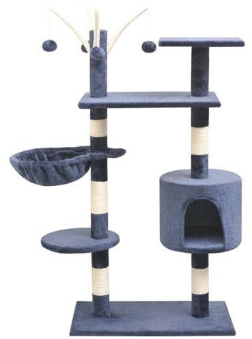 Mangloder Arbre à chat - 125 cm - Bleu foncé - Arbre à grimper avec colonne à gratter en sisal - Maison pour chat en peluche et niche - Tour de jeu pour escalade, gratter, jouer, dormir dans