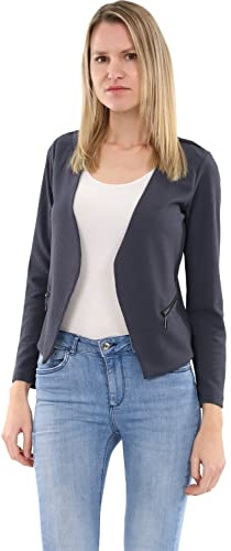 Malito – Dam blazer långärmad – enfärgad jerseyblazer – kort basjacka – sweatblazer med dragkedja – väska – skräddarsydd kavaj 6040 (storlek S-XXL), Mörkgrå, L