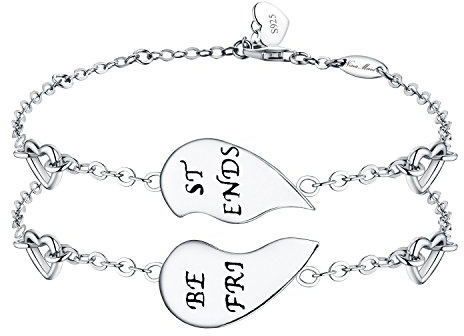NINAMAID “BEST FRIENDS” Gravierte 925 Sterling Silber halb herzförmige inspirierende Freundschaft Armbänder Set 2