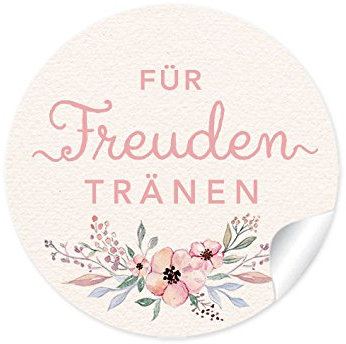 24 STICKER: Für Freudentränen in CREME PASTELLFARBEN mit Blumen • Für Taschentücher, Taschentuchverpackung, Gastgeschenke, Hochzeitsmarmelade, Tischdeko, für Selbstgemachtes.• 4 cm, rund, matt
