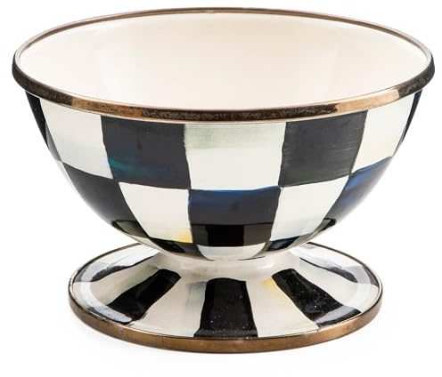 MACKENZIE-CHILDS Enamel Ice Cream Bowl, Serving Bowls for Entertaining, 2-Cup Capacity, Black-and-White Courtly Check