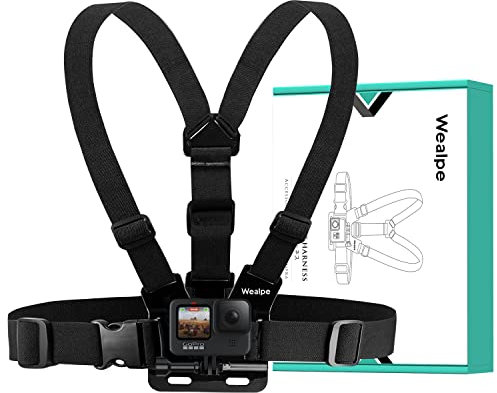 Wealpe Brustgurt Halterung Brusthalterung Chesty Chest Mount Kompatibel mit GoPro Hero 11, 10, 9, 8, 7, Max, Fusion, Hero (2018), 6, 5, 4, Session, 3+, 3, 2, 1, DJI Osmo, Xiaomi Yi Kameras