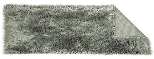 CelinaTex Plush Läufer eckig 50 x 150 cm grau hochfloriger Fellimitat Bettvorleger Kunstfell Langhaar Flurteppich