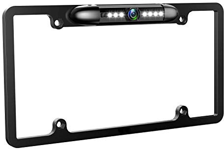 GLK License Plate Backup Camera HD Front Rear View Reverse Camera with 7 LED Night Vision 170 Degree Viewing Angle, Waterproof, for Cars
