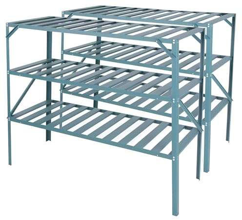 Lacewing 126cm Green Traditional 3 Tier Shelves Greenhouse Staging Garden Storage Shelving Shed Rack Set of 2